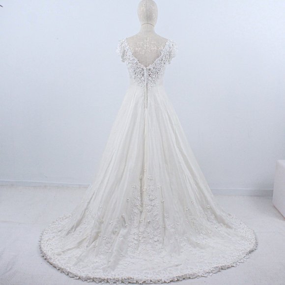 Wedding Dress Vintage 70s 4 6 Floral Lace Princess Gown White Boho Full A-line - Picture 14 of 14